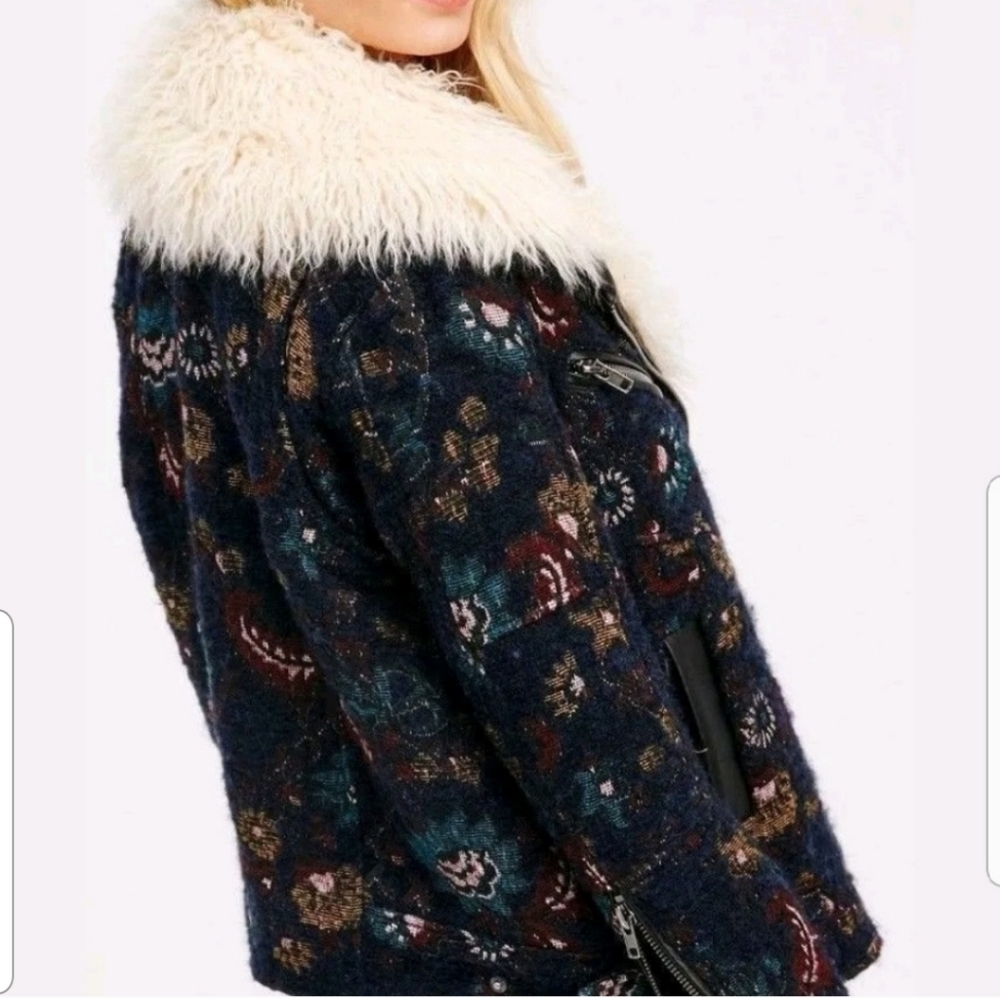NEW Free People Faux Fur Jaquard Paisley Coat - Picture 5 of 9